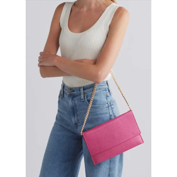Rebecca Minkoff Lou Leather Clutch on Chain Pink NEW MSRP $259 - Picture 1 of 6